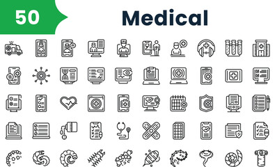 Set of outline medical Icons. Vector icons collection for web design, mobile apps, infographics and ui