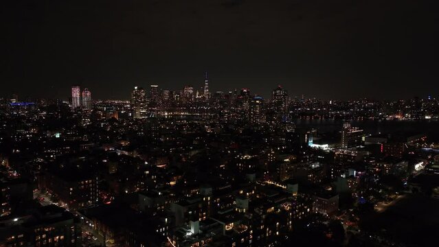 Drone footage of Williamsburg, Brooklyn at night