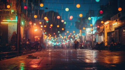 colorful lighting on a city street background stock photo