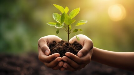 Environment Earth Day in the hands of trees growing see