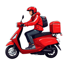 Food delivery boy with red dress and red motor isolated on transparent background