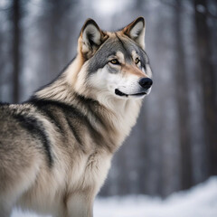 Naklejka na ściany i meble gray wolf in snow