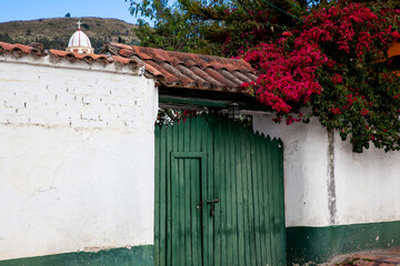 Detail of the beautiful colonial architecture of the streets of the colonial small town of Iza located in the Boyaca department in Colombia