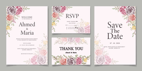 Fototapeta na wymiar Modern Wedding Invitation Card Template with Beautiful Roses 