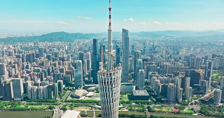 Aerial photography of Guangzhou city skyline in summer. Creative video without advertising and trademarks
