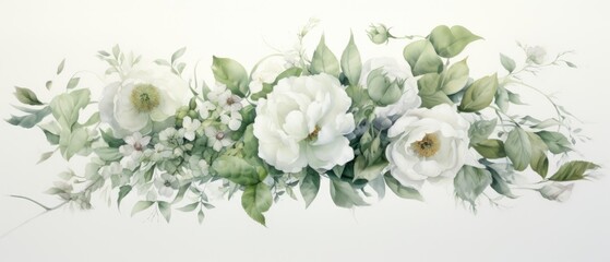a watercolor drawing of flowers, peonies, and ivy Generative AI