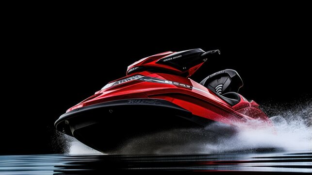 Jet ski, your ticket to aquatic excitement! An isolated jet ski sets the stage for thrilling water sports and beachside fun