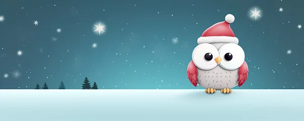 Fotobehang christmas owl on holy night, cute animal on the woods © dianaorozco