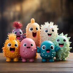 Obraz premium a group happy cute microorganism Mascot illustration