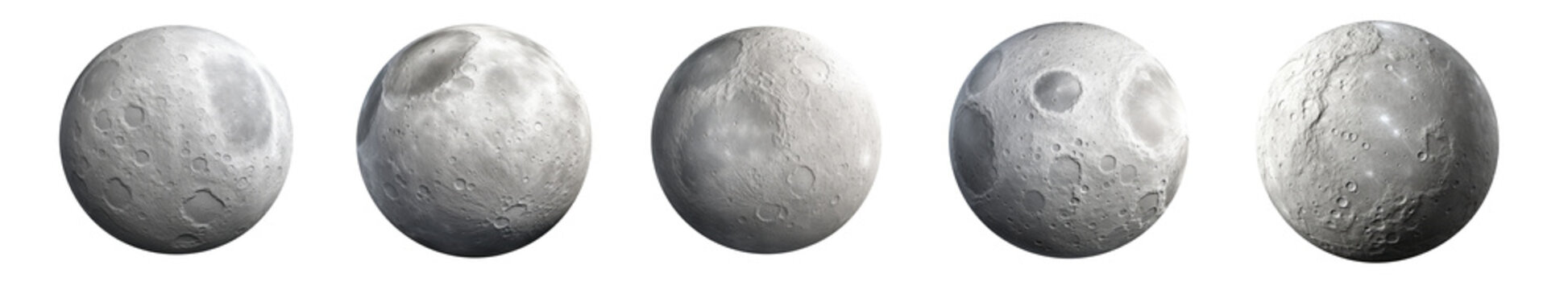 collection of realistic full moon, isolated on a transparent background. PNG, cutout, or clipping path.