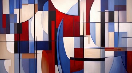 A painting or wallpaper made with shapes and lines in a geometric style.