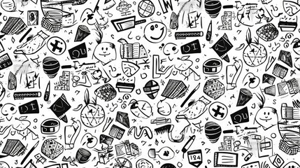 seamless pattern with black and white icons