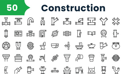 Set of outline construction Icons. Vector icons collection for web design, mobile apps, infographics and ui