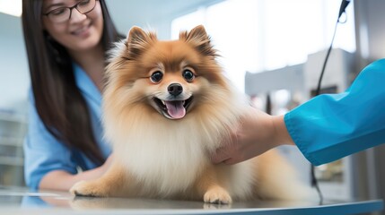 Spitz Dog Wellness: A skilled vet ensures the health of a furry patient with a vital vaccination.