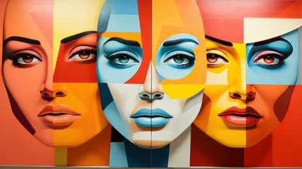 Foto op Canvas A colorful painting of a female face with geometric. © Royal Ability