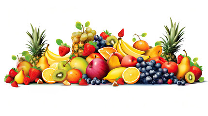 Set of fruits and berries Tropical fruits Shop banner Fruit set in vector isolated white background