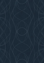 Hand-drawn unique abstract symmetrical seamless ornament. Light blue on a deep blue background. Paper texture. Digital artwork, A4. (pattern: p10-1d)