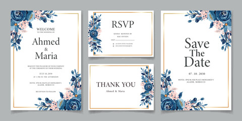 Modern Wedding Invitation Card Template with Beautiful Roses 