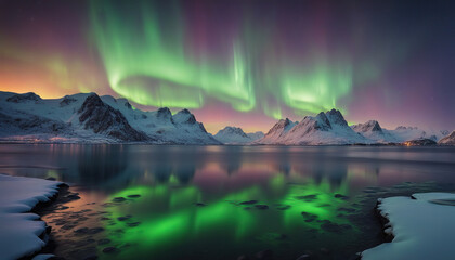 Fototapeta na wymiar Admiring the Aurora Borealis: A Polar Lights Landscape