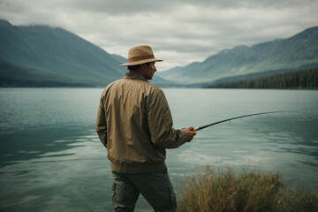 El pescador del lago - obrazy, fototapety, plakaty