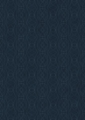 Hand-drawn unique abstract symmetrical seamless ornament. Light blue on a deep blue background. Paper texture. Digital artwork, A4. (pattern: p10-1f)