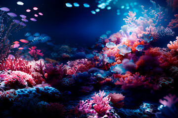 Fototapeta na wymiar Seabed with anemones and corals. Climate change and environment.