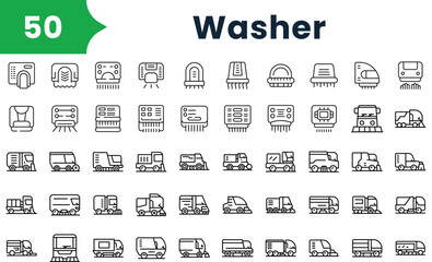 Set of outline washer icons. Vector icons collection for web design, mobile apps, infographics and ui