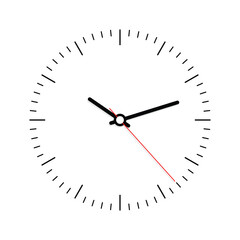 Clock Face with Hour, Minute and Second Hand Isolated on White Background