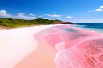 tropical escape: serene beach scene with unique pink waters and pristine white sands