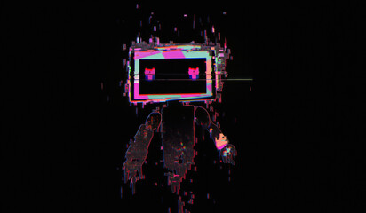 Glitch Robot Digital Glitch Artistry on a Black Canvas,, Generated AI