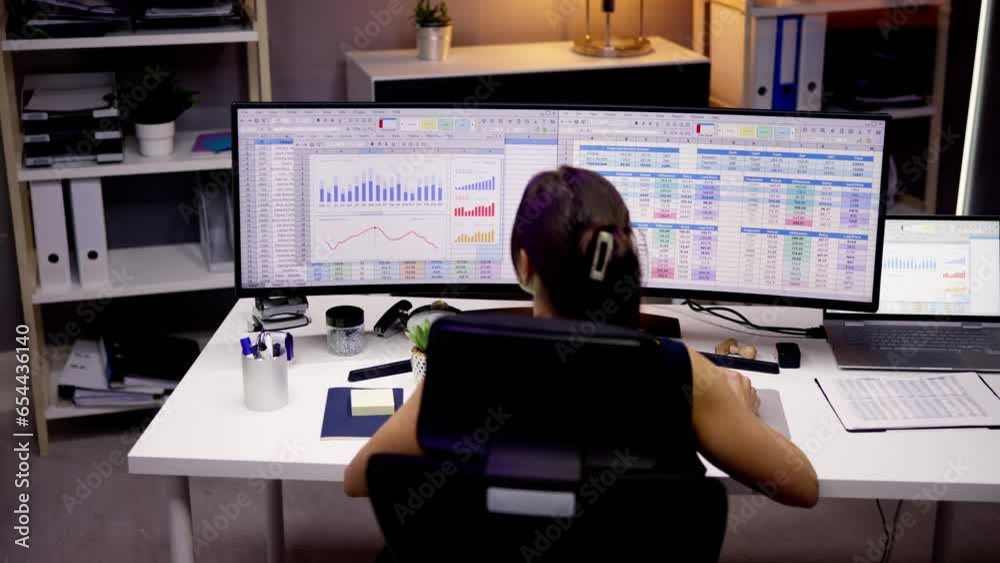 Poster Analyst Working With Spreadsheet Business Data
