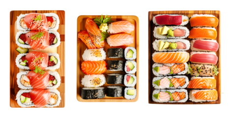 Sushi Rolls Isolated cutout on transparent background, Japanese foods, maki isolated background. Perfect for using in food commercial,