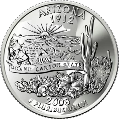 Deurstickers American money, USA Washington quarter dollar Arizona or 25-cent coin, Grand Canyon on reverse © Kavalenkava