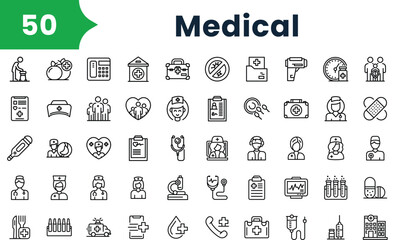 Set of outline medical Icons. Vector icons collection for web design, mobile apps, infographics and ui
