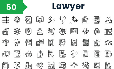 Set of outline lawyer icons. Vector icons collection for web design, mobile apps, infographics and ui - obrazy, fototapety, plakaty