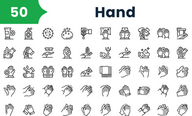 Set of outline hand icons. Vector icons collection for web design, mobile apps, infographics and ui