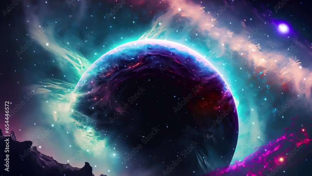 Wall mural galaxy and nebula with planets. abstract space background. endless universe with stars and galaxies 