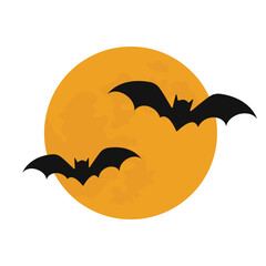 Full moon with bats on white background. Halloween graphic element. Vector Illustration