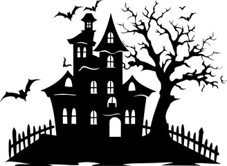 Fototapeta na wymiar Halloween night background image with spooky castle and pumpkins. Vector elements banner, Halloween celebration greeting card, Halloween party poster. haunted house and full moon, vector