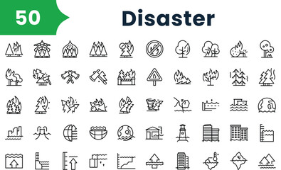 Set of outline disaster icons. Vector icons collection for web design, mobile apps, infographics and ui