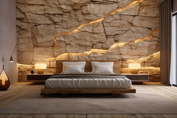 natural stone wall bedroom design in the style of photo