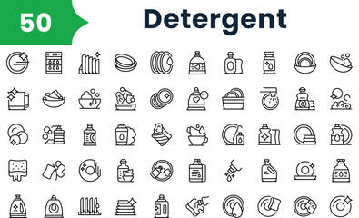 Set of outline detergent icons. Vector icons collection for web design, mobile apps, infographics and ui