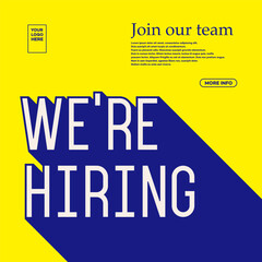 We are hiring banner modern typography for social post, promo, marketing, information share reference advice or suggestion, media post, app network vector 10 eps