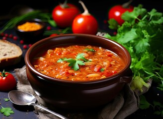 Vegan soup made with vegetables red lentils beans and tomatoes