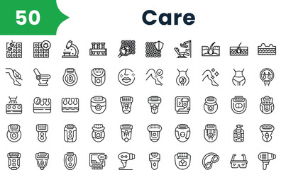 Obraz na płótnie Canvas Set of outline care icons. Vector icons collection for web design, mobile apps, infographics and ui