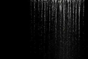Water flowing from shower Black background overlay template - obrazy, fototapety, plakaty