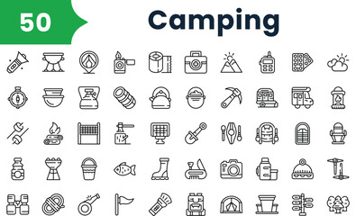 Set of outline camping icons. Vector icons collection for web design, mobile apps, infographics and ui