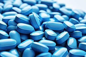White background with loose blue pills