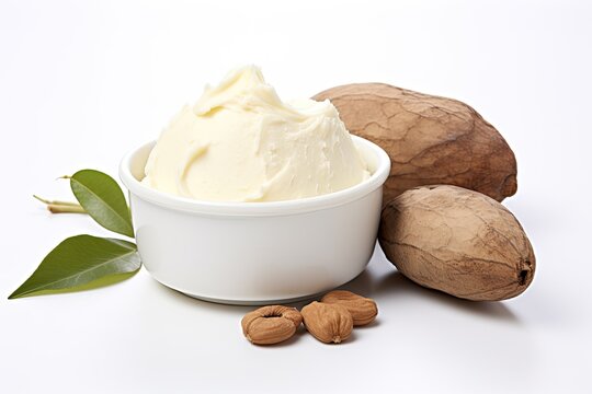 White background with shea butter