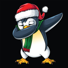 Penguin character dabbing dance christmas vector illustration for your company or brand